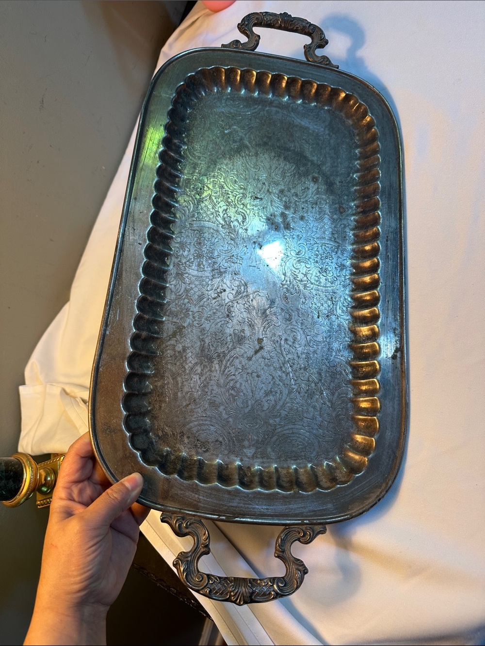 Vintage Leonard Silverplate Serving Tray Large Ornate Footed Butler Vanity Rtay